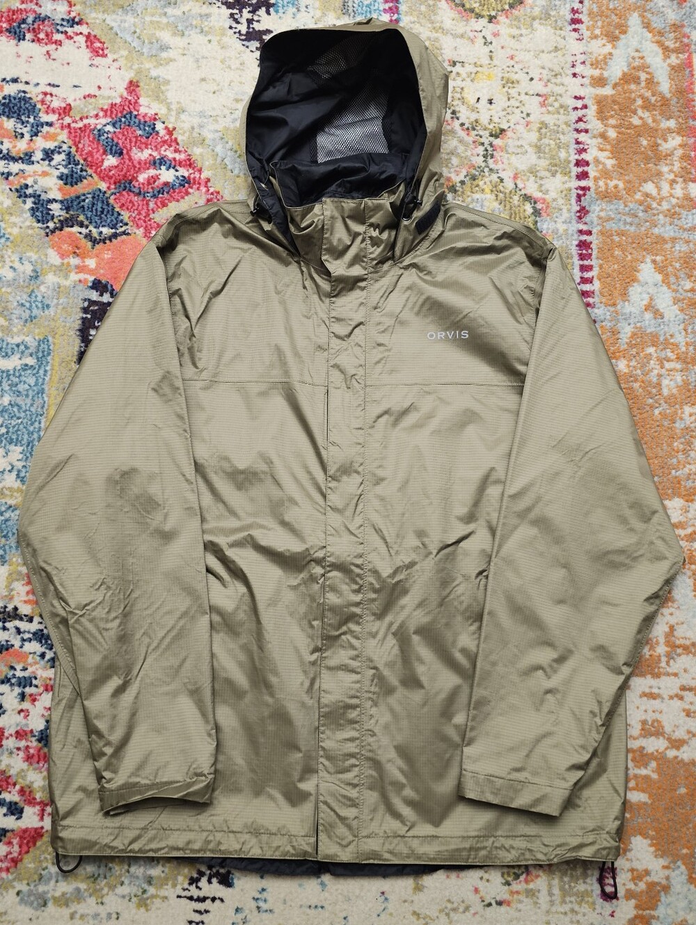 Orvis Men's Large Waterproof Breathable Ripstop Rain Jacket Green Full Zip